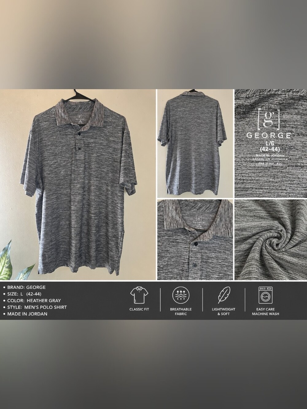 George Men’s Heathered Black and Gray Polo